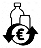 Eine Flasche, eine Dose, ein Euro-Zeichen und ein Kreislaufsymbol