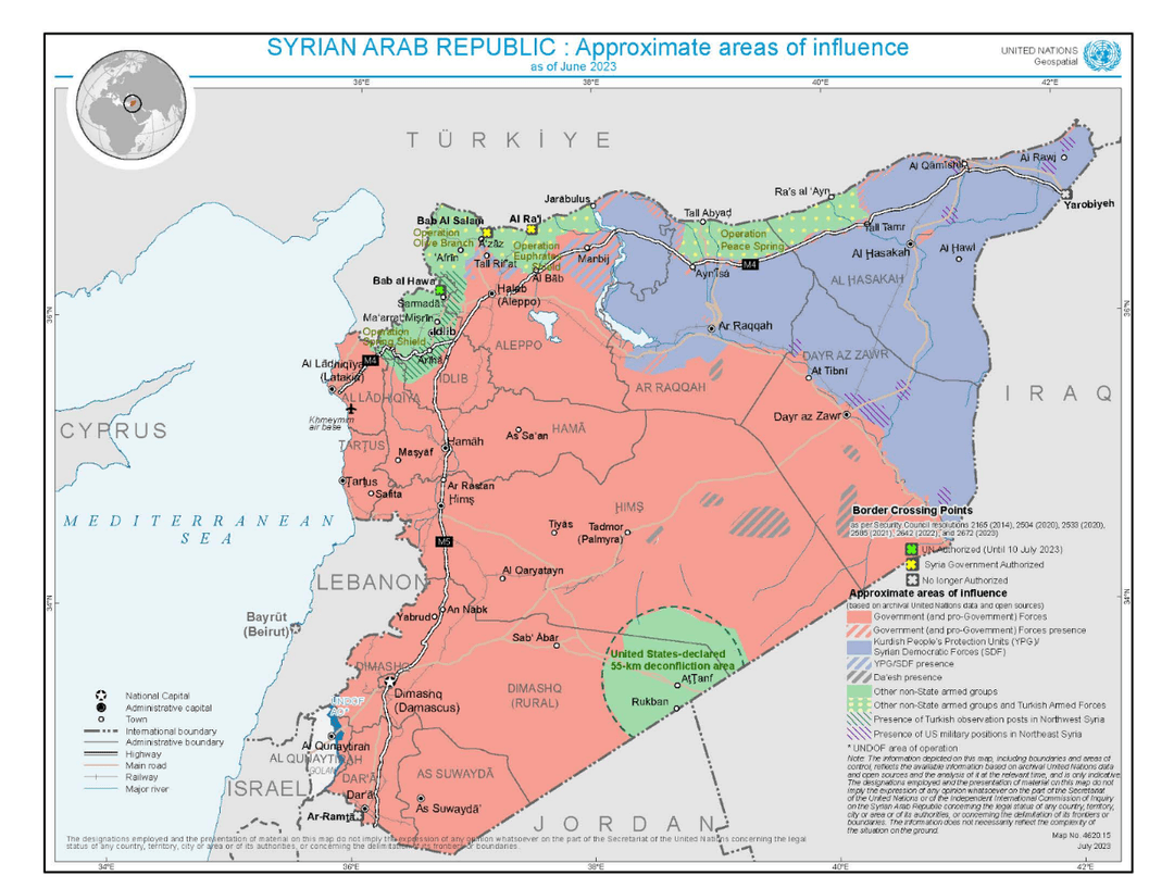 Karte mit Einflussgebieten der militärischen Akteure in Syrien