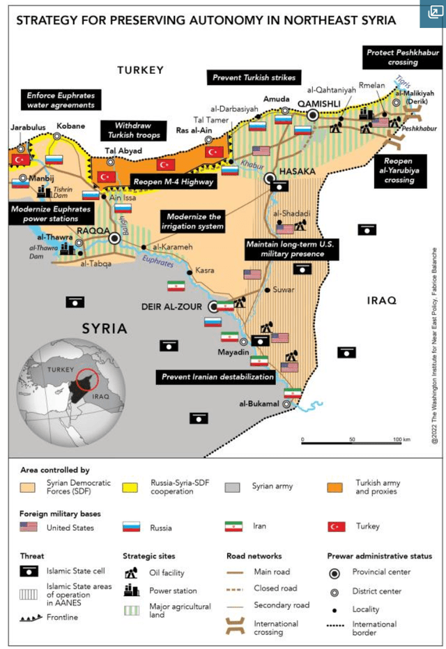 Karte von Nordostsyrien mit detaillierter Beschriftung