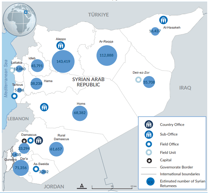 Die Karte zeigt die Aufteilung der Rückkehrer nach Gouvernements seit Anfang 2024