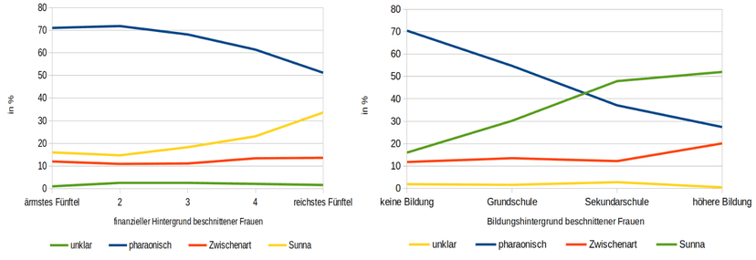 Grafik hinsichtlich finanziellem und Bildungshintergrund nach Form der vorgenommenen FGM