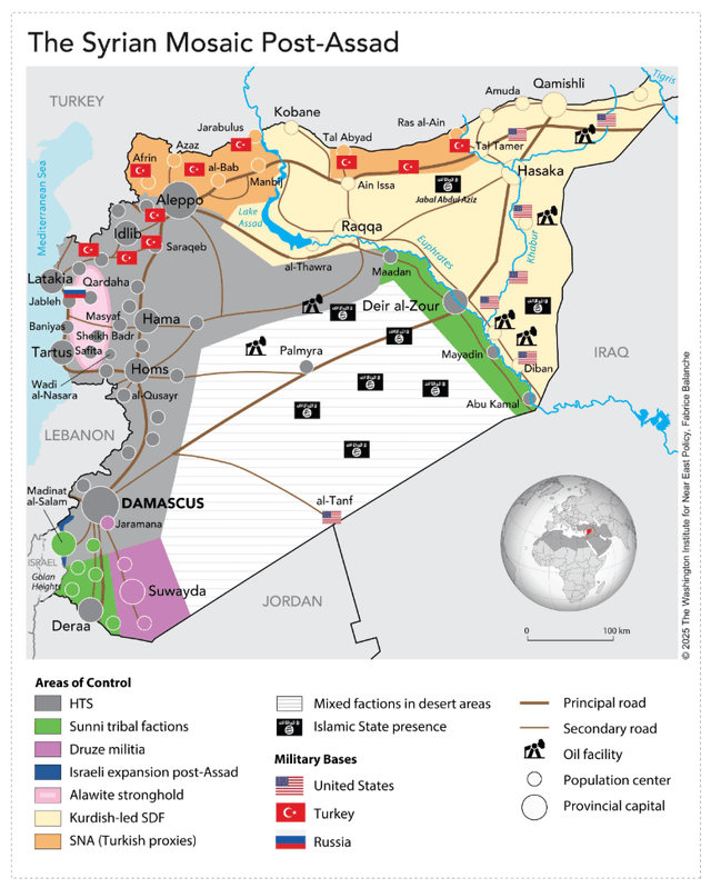 Fragmentierung Syriens dargestellt anhand einer Karte